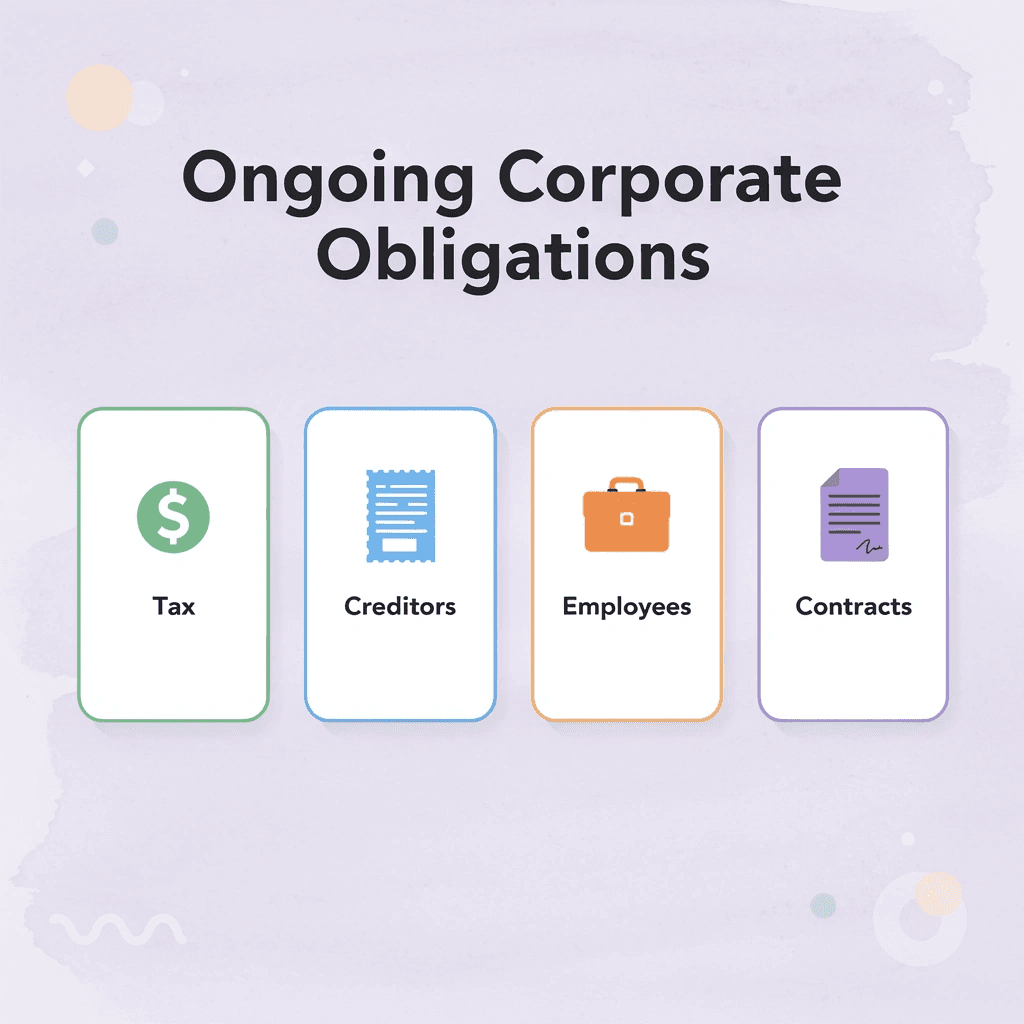Infographic showing four types of ongoing corporate obligations