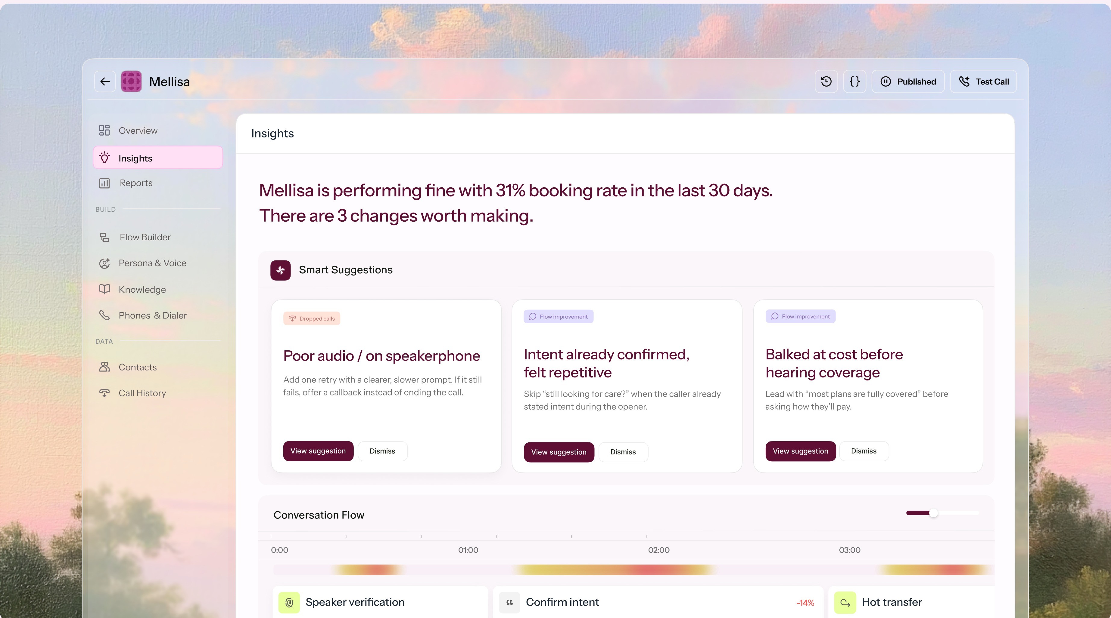 Proactive insights screen with smart suggestions