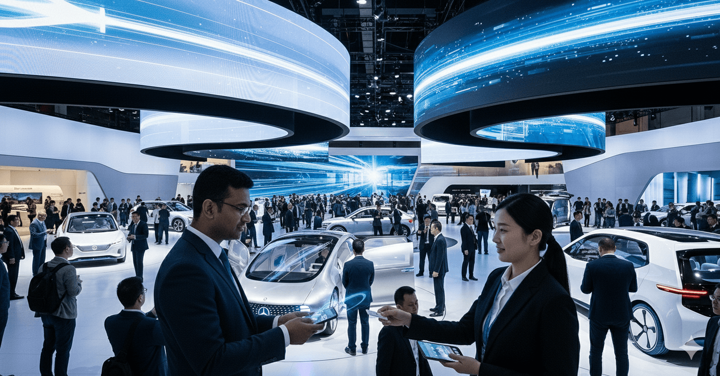 Habsy AI business card scanner app demo at Auto Show Expo 2026, illustrating instant digitization of contacts from networking events into CRM-ready leads.