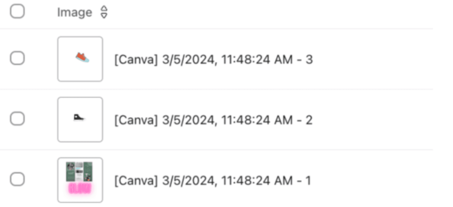 Page Selection.png: Klaviyo export settings panel in Canva, showing options for file type, size adjustments, and page selection.