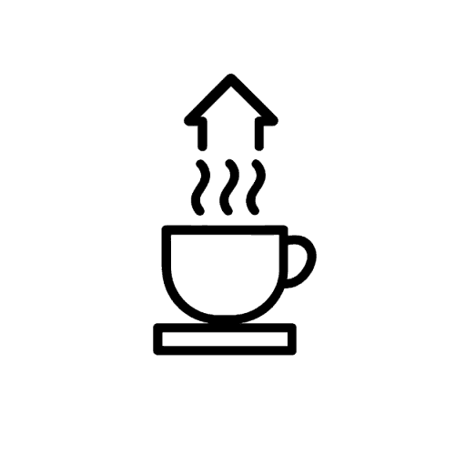 Kaffeetasse mit Dampf und Pfeil nach oben