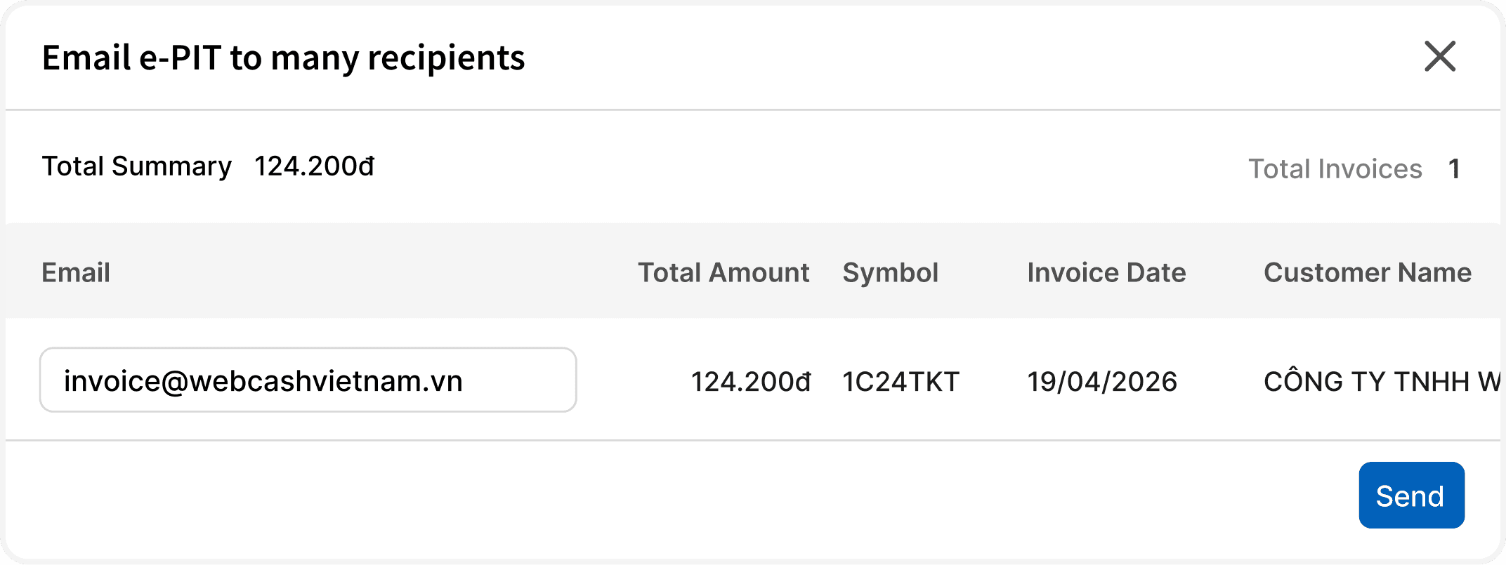 Màn hình tính năng WeTax e-PIT 