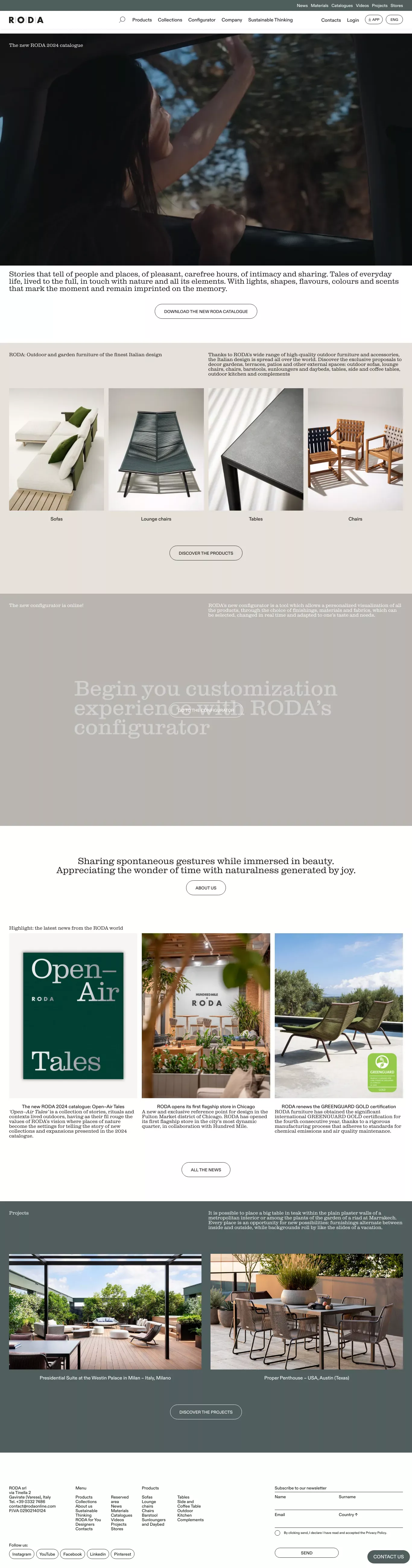 RODA: Möbel und Einrichtungsgegenstände ecommerce page screenshot showcasing Furniture & Interiors and Ecommerce design