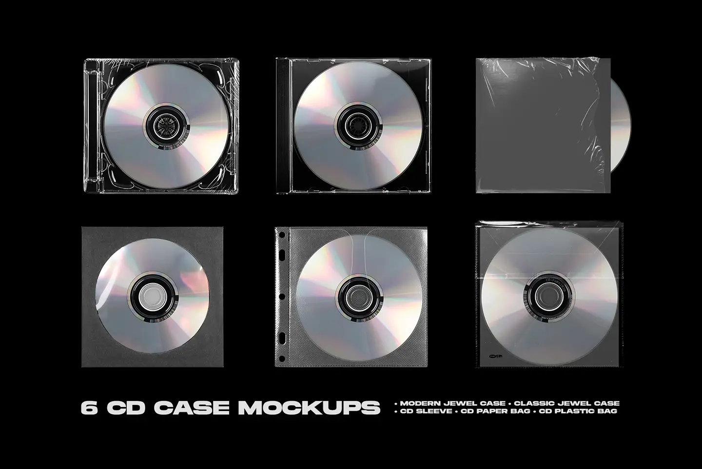 CD jewel case mockup bundle overview of multiple case variations and packaging