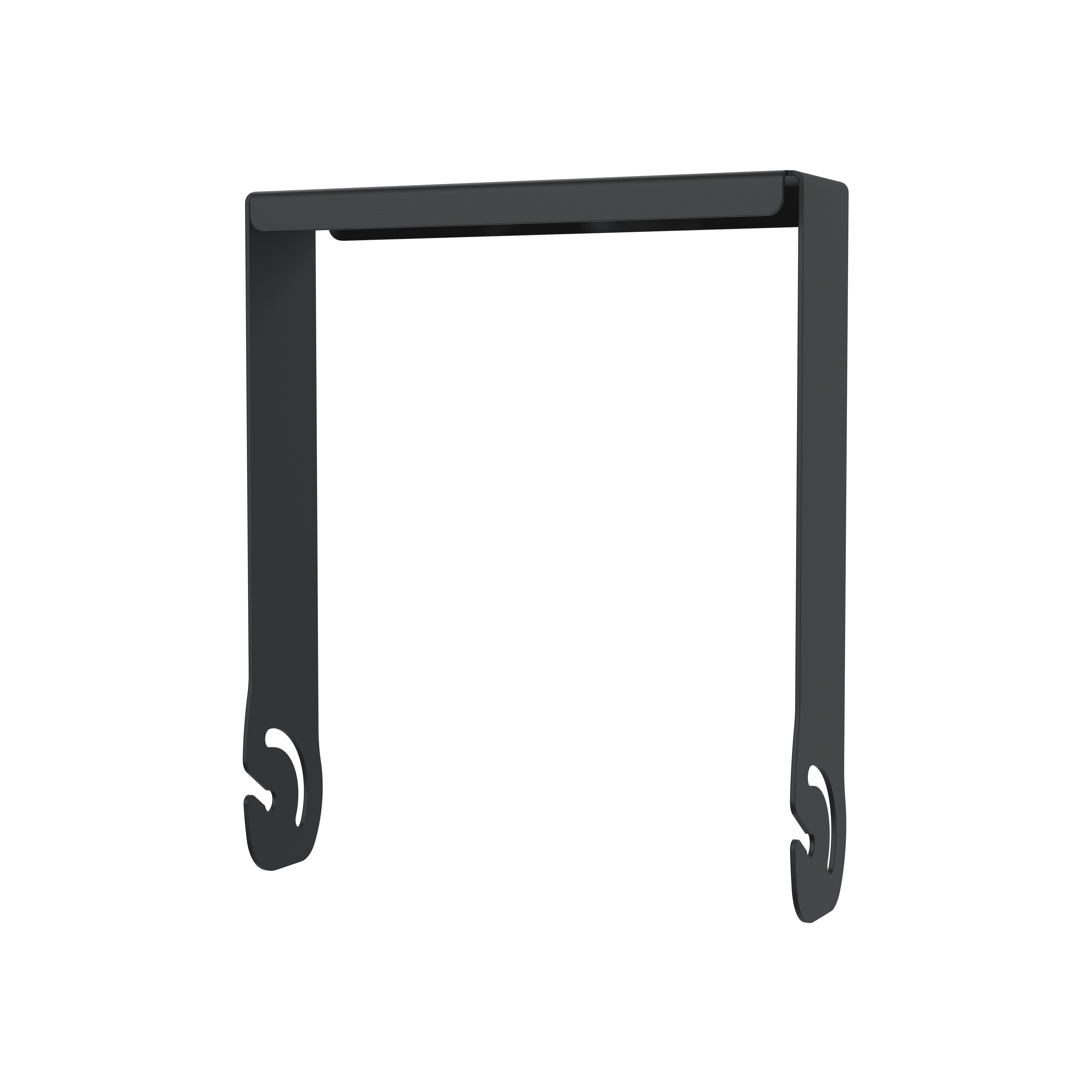 Black U-shaped bracket with curved clips.