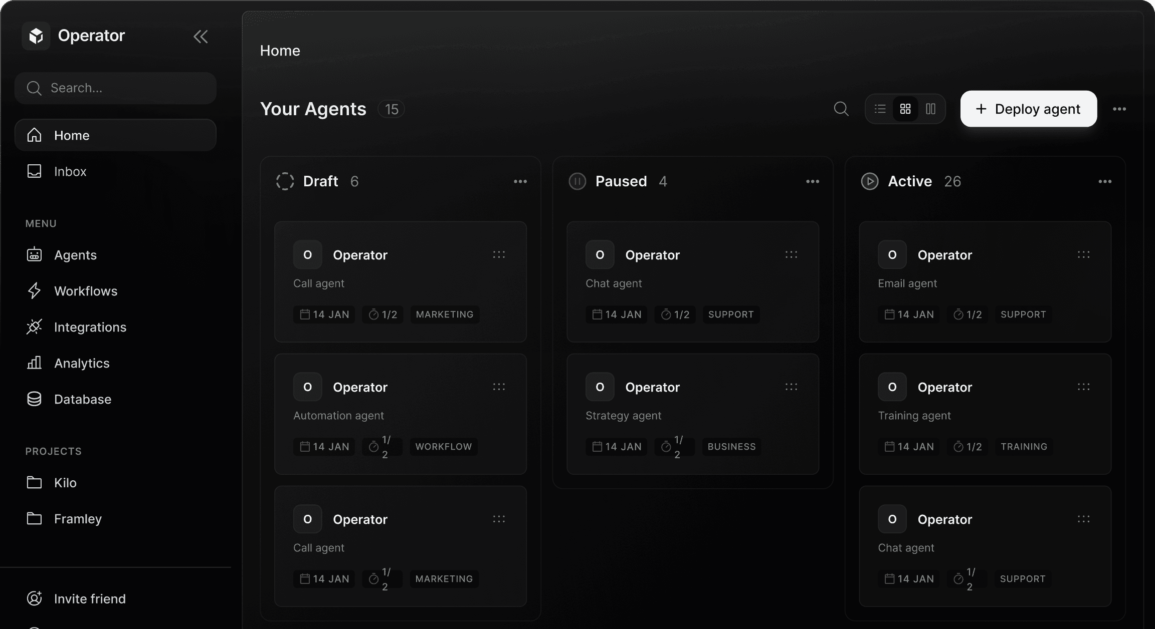 Operator dashboard