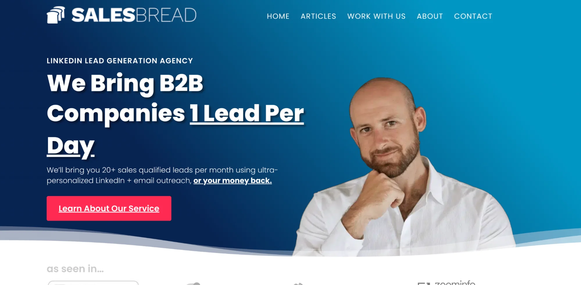 SalesBread homepage: done-for-you LinkedIn and cold email lead generation
