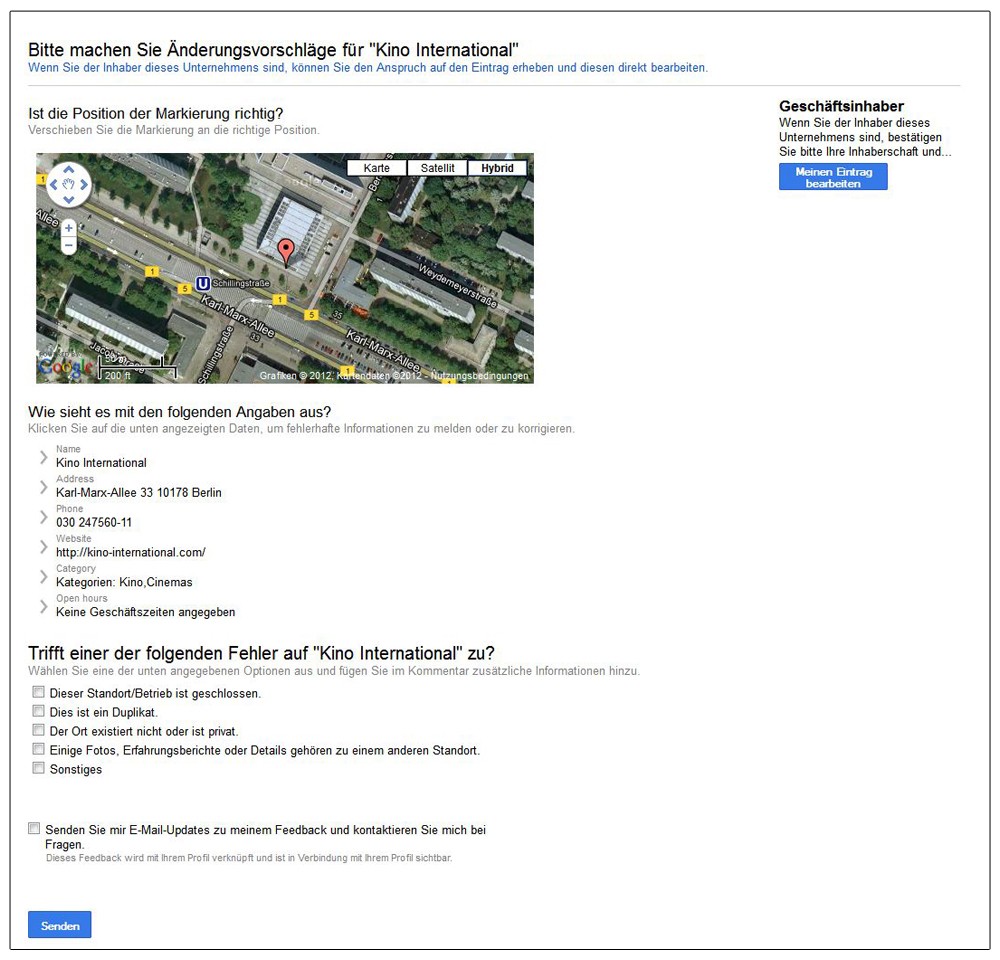 Screenshot: Google-Local-bearbeiten