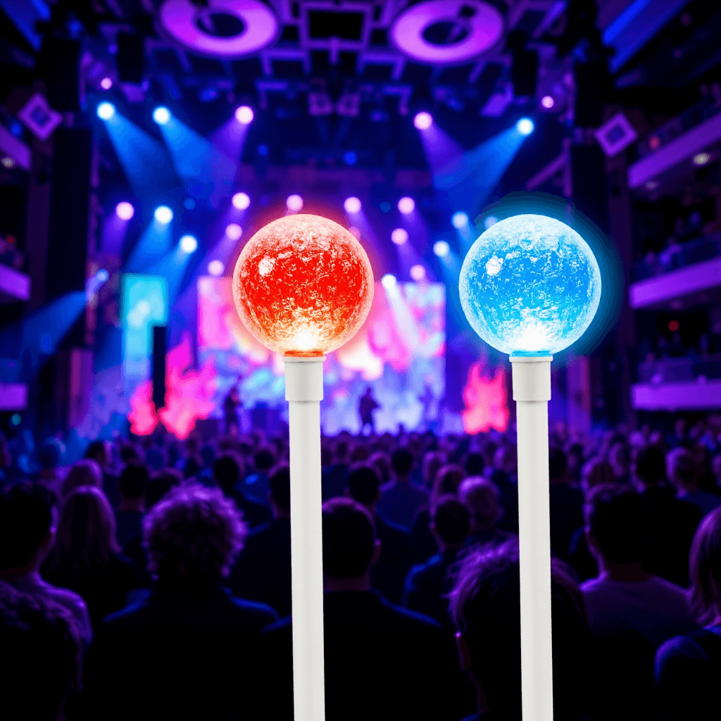 product photography of a set of light-up party wands with spherical tops