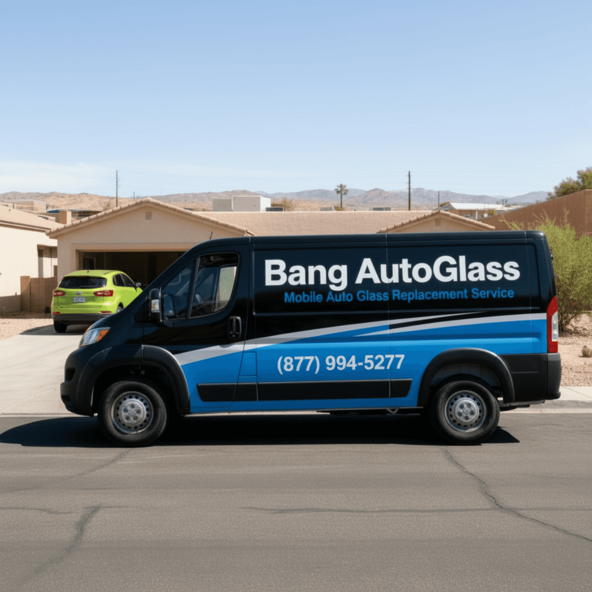 Bang AutoGlass van on-site in a Coolidge, AZ neighborhood ready to provide mobile windshield repair to a local customer