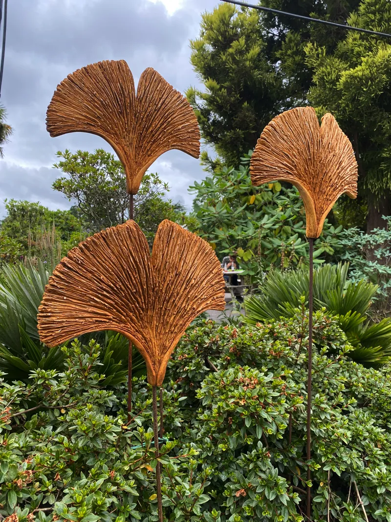 trio of ginkgo wave sculptures
