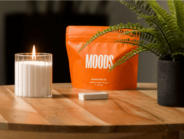 MOODS candle refill system – sustainable product branding, Shopify UX, and conversion-focused visuals