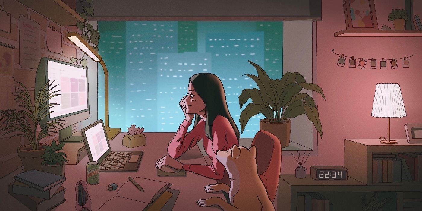 Hand drawn image of myself, on my computer late into the night