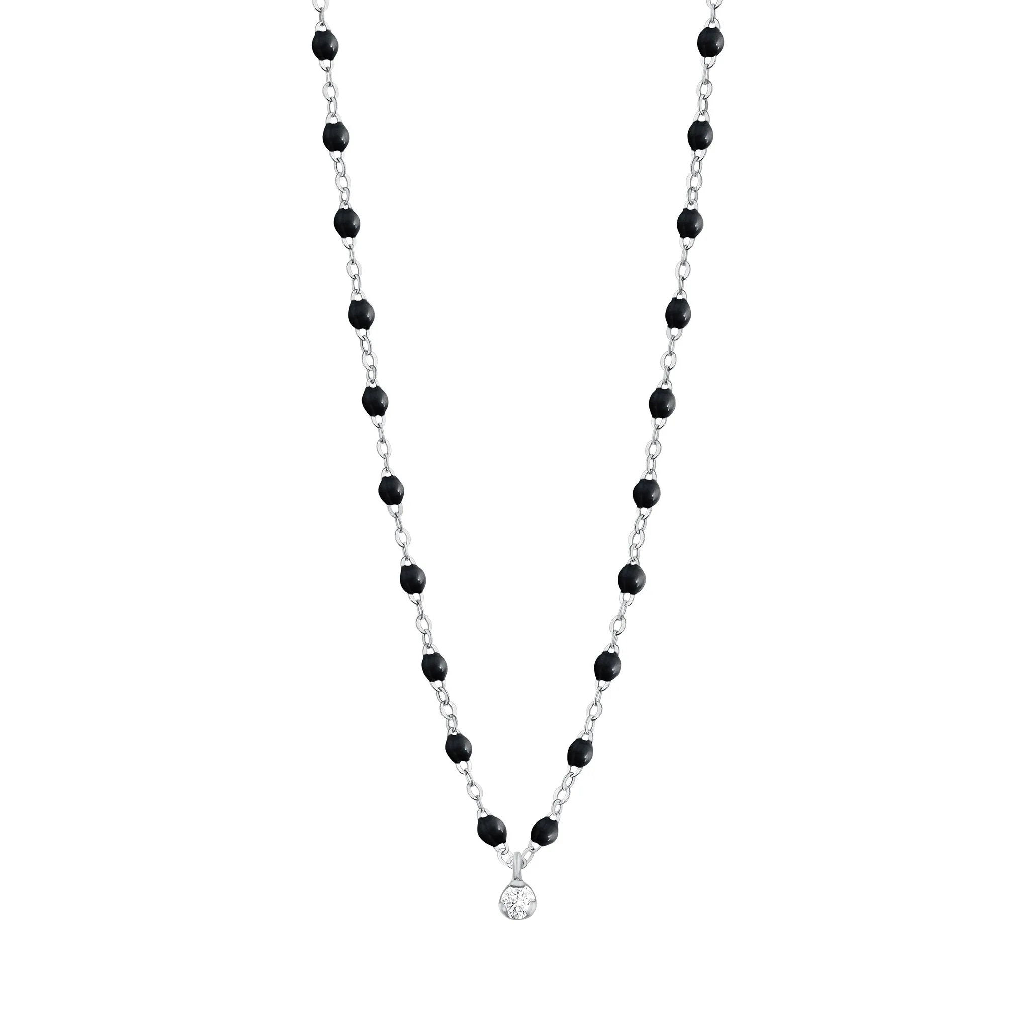 Collier noir Gigi Suprême, or blanc, 1 diamant