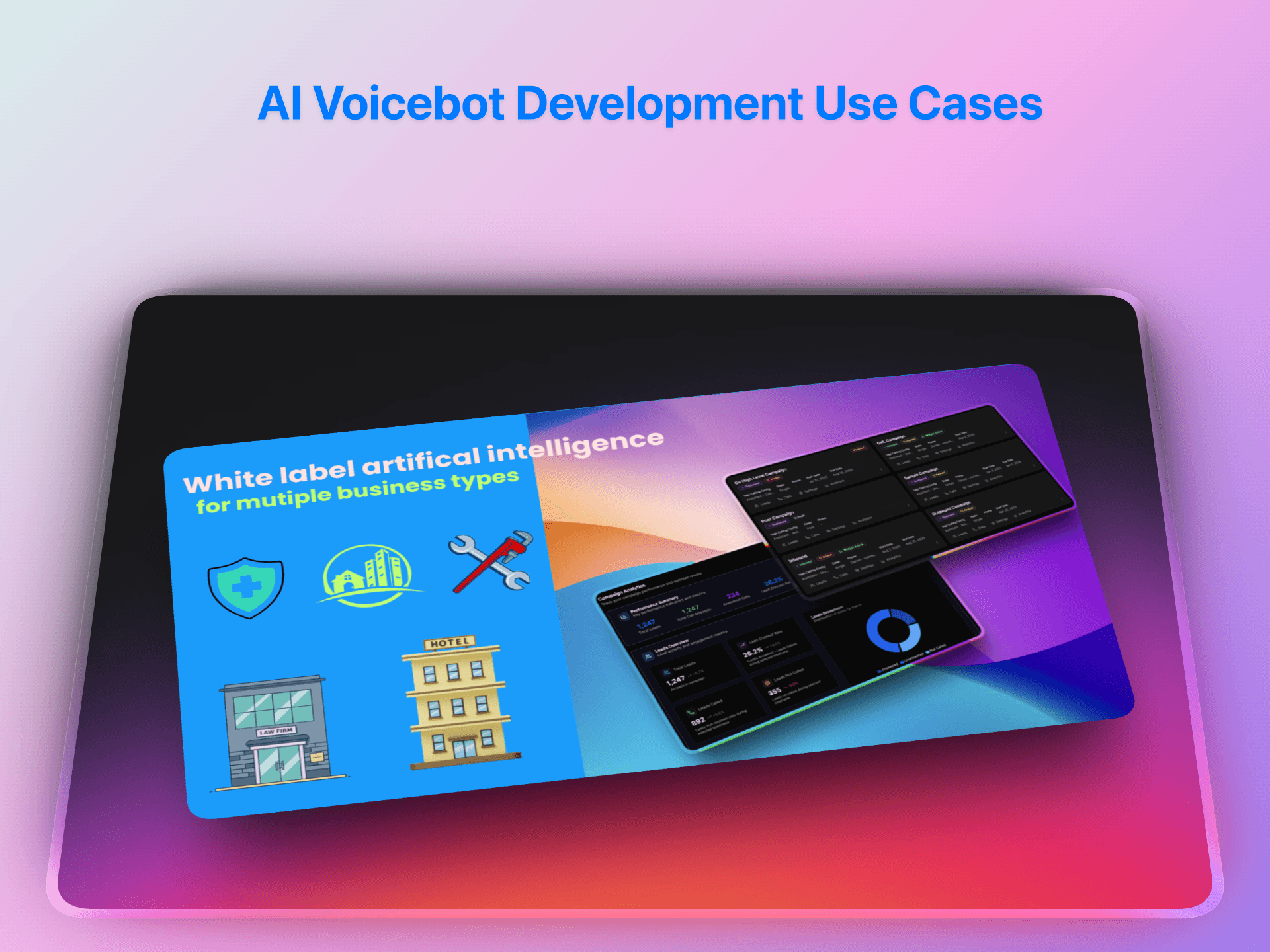 AI voicebot development use cases for healthcare, legal, hotel, and home services with white label analytics dashboard | VoiceAIWrapper