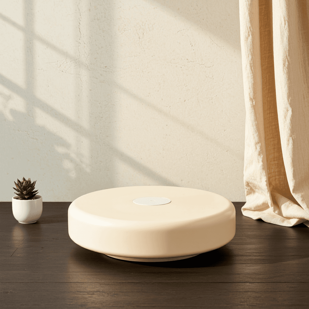 product photography of a round plastic base with a mounting bracket, typically used for a light fixture or similar application