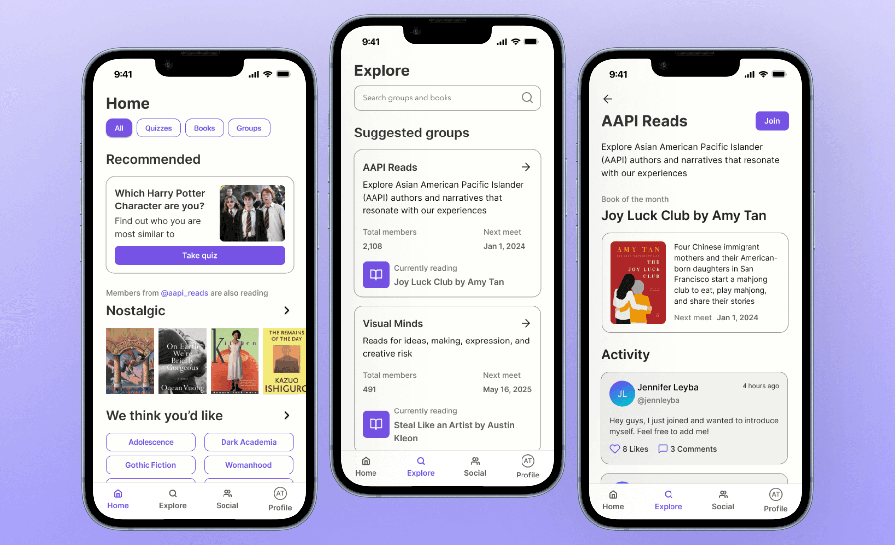 3 mobile device mockups of bookly app