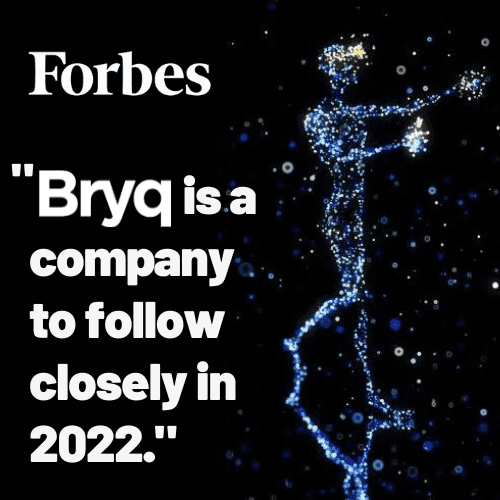 Bryq highlighted by Forbes as a company to follow closely in 2022 with a glowing figure background.