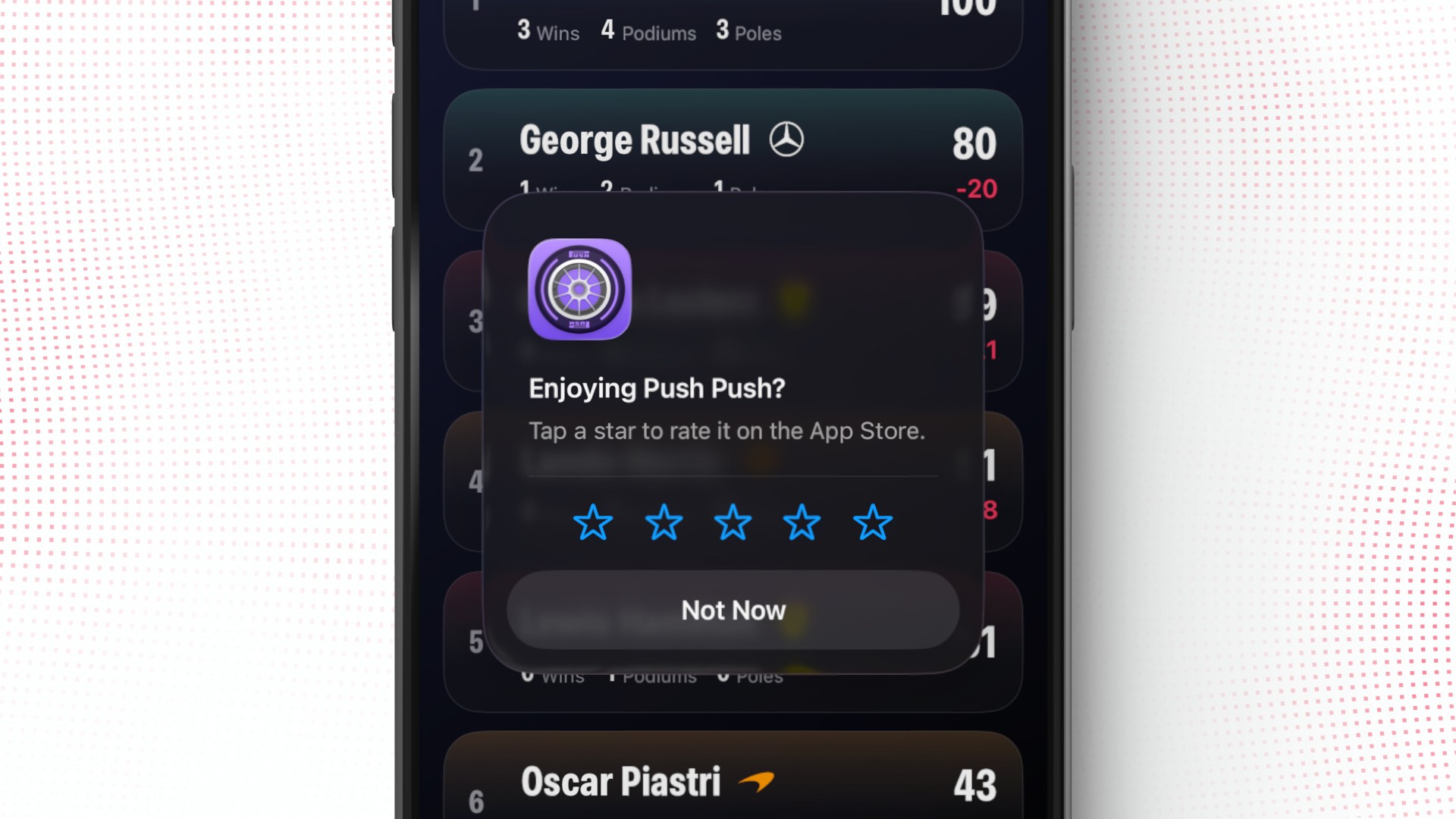 iOS app ratings prompt showing 5 stars