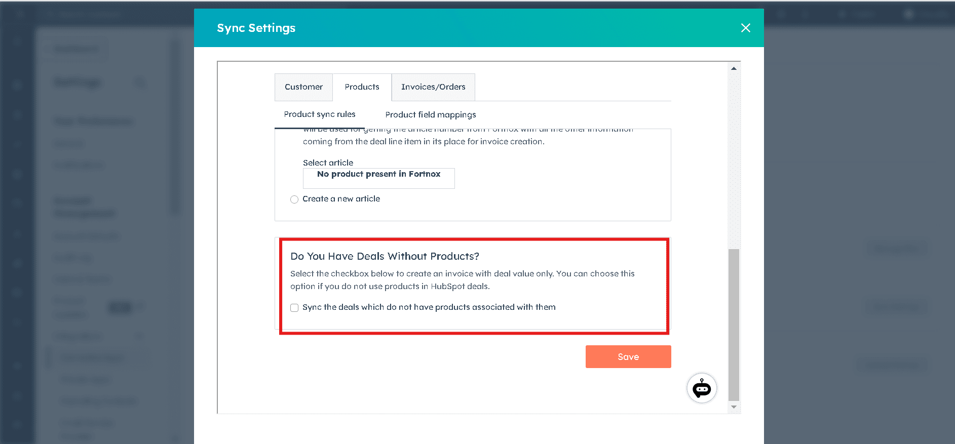 Setting Up Product Sync Settings