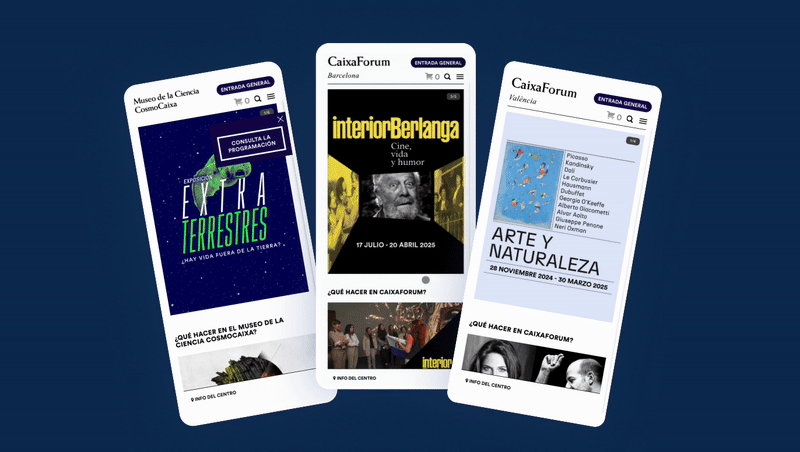 Imagen gif de usabilidad en móbiles de las web de CosmoCaixa y CaixaForum