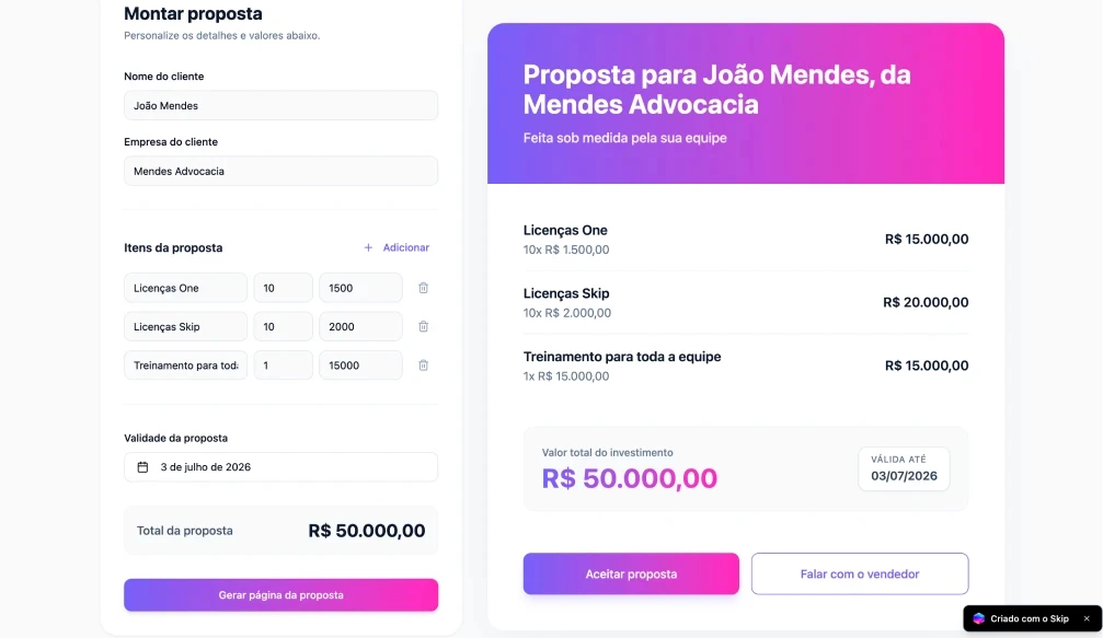 Ilustração de um sistema construído com o Skip