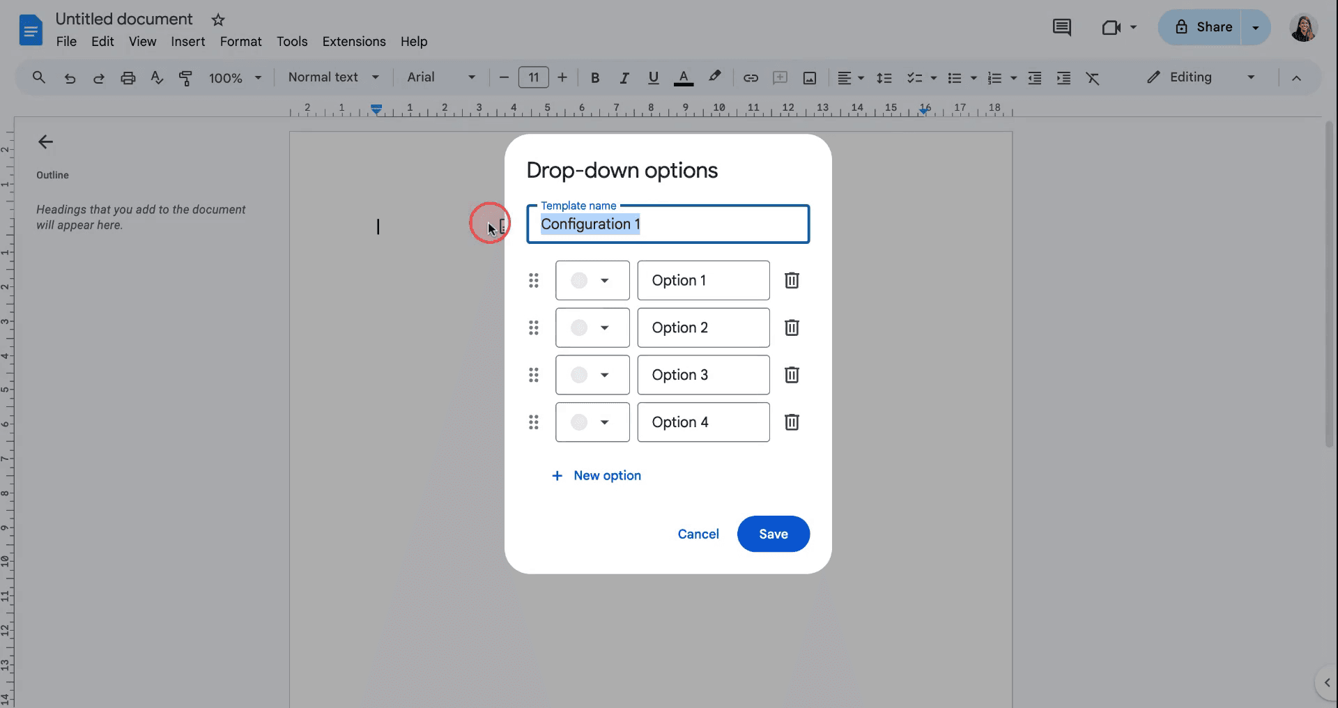 Adding a Drop-Down in Google Docs