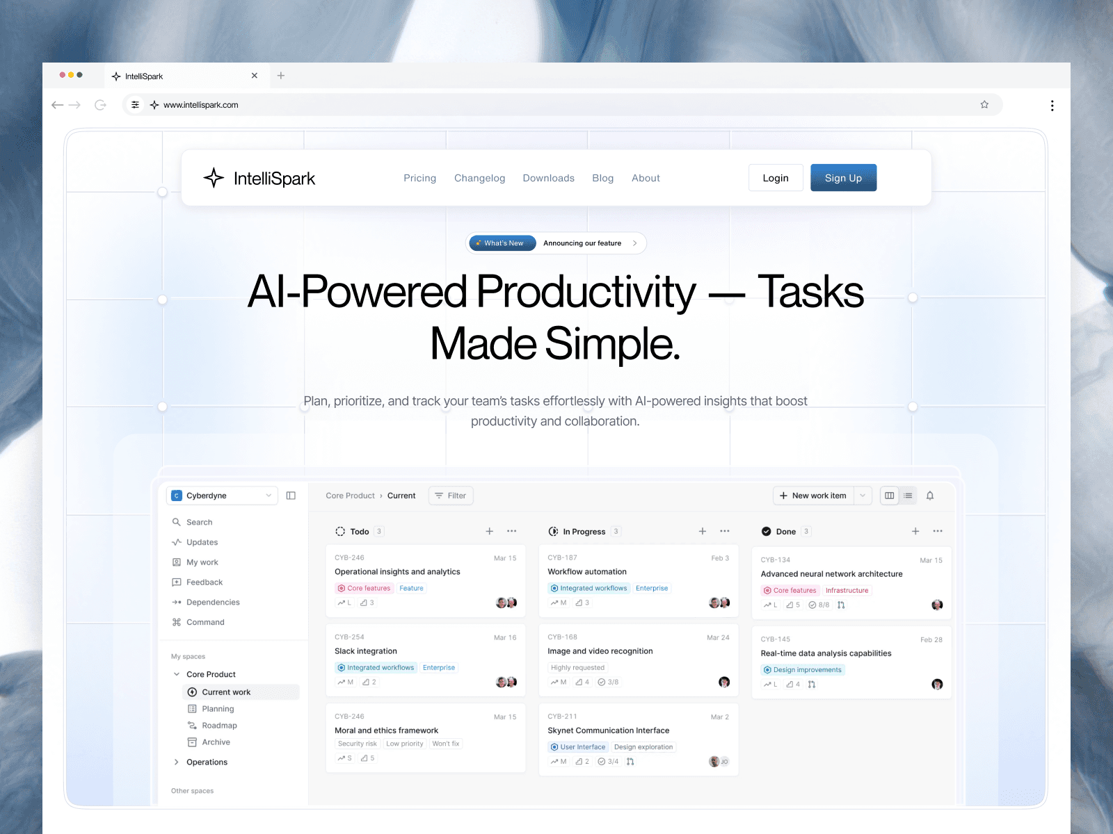 AI powered productivity landing page