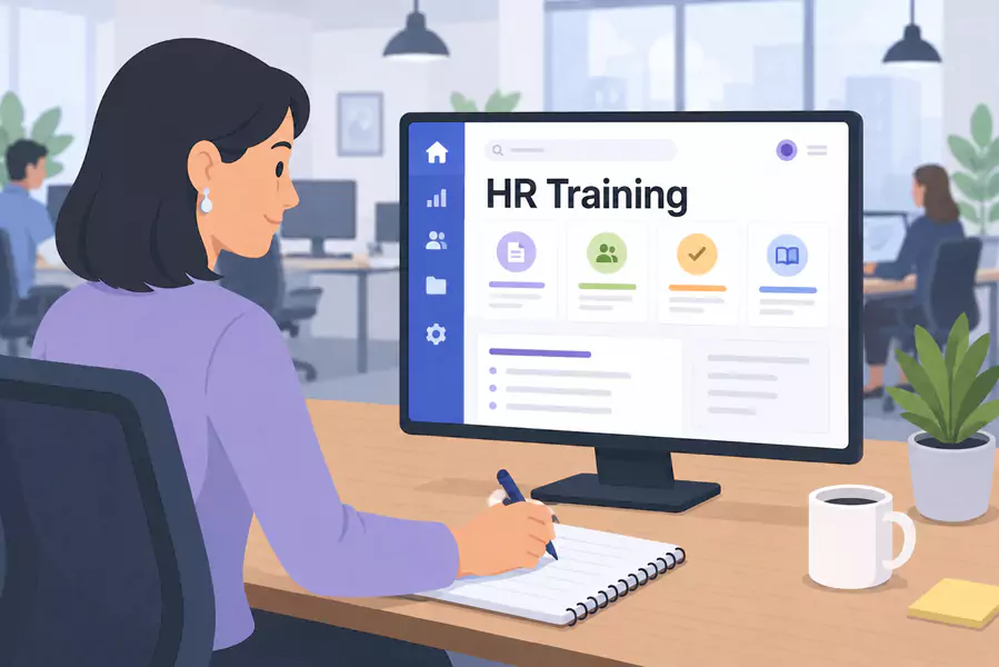 Employee watching an onboarding video