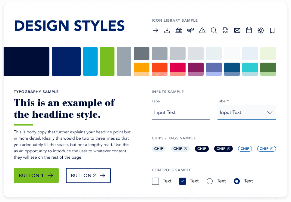 design system sample set of icons and components