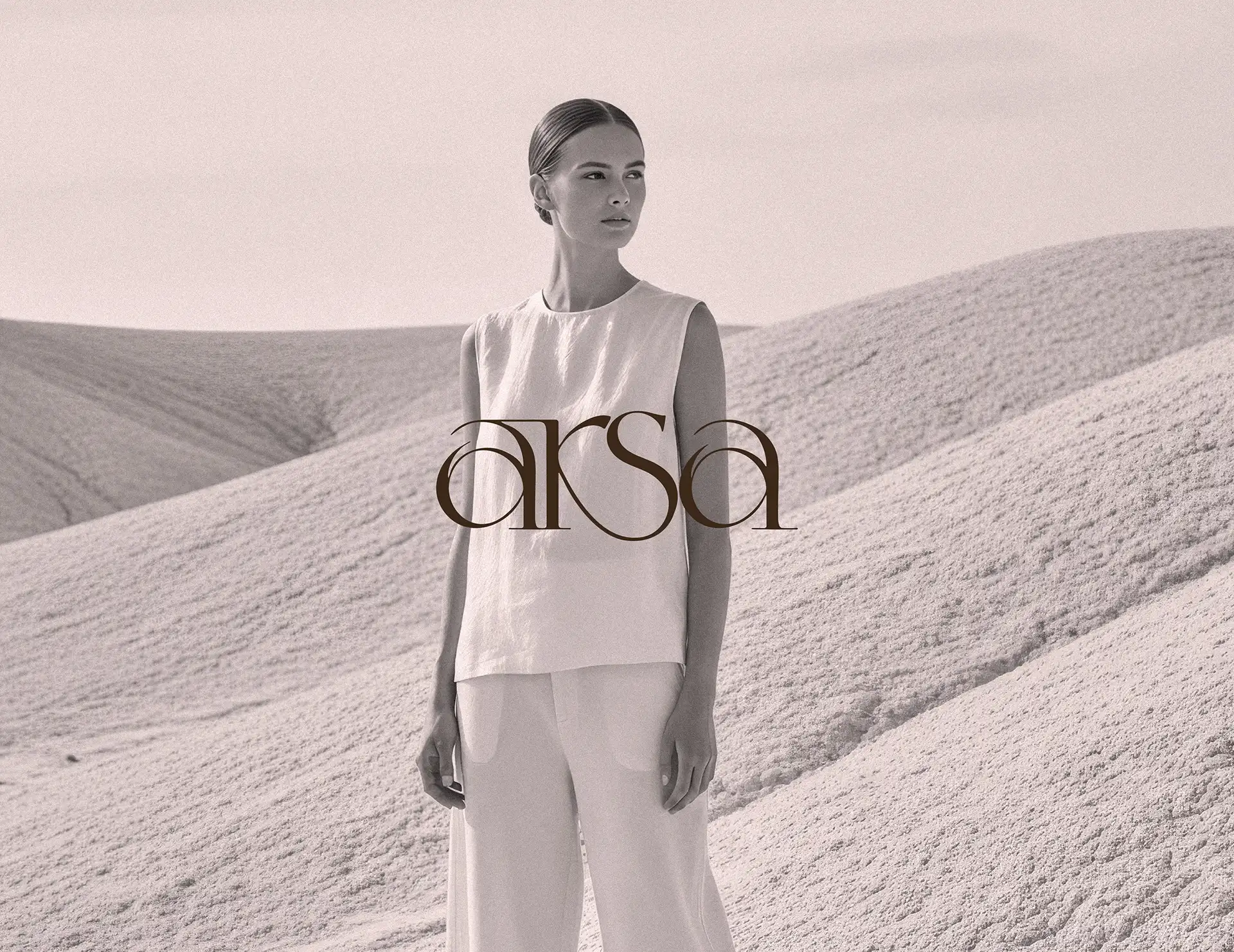 Arsa premium clothing brand identity and logo applied to campaign photography showing natural linen garments
