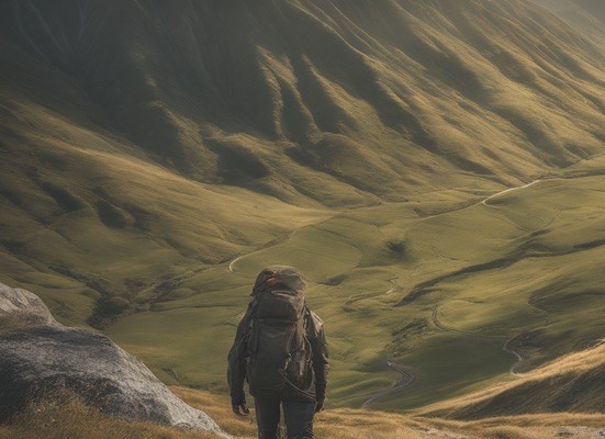 Man rucking in nature, beautiful landscape