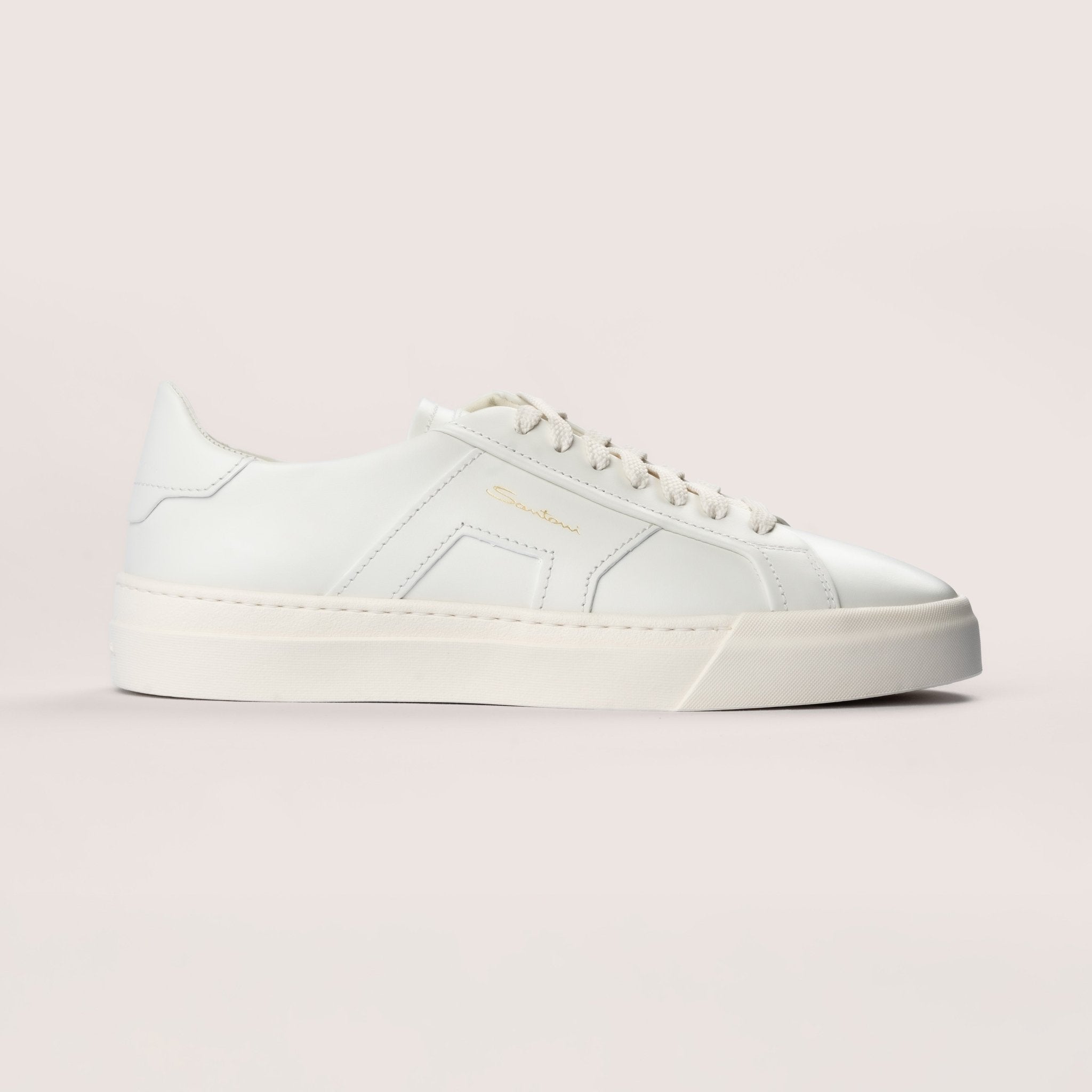 Men’s white leather double buckle sneaker - Mandelli UK