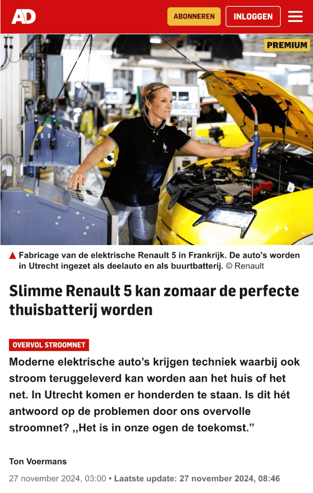 Article in AD about cars  functioning as a home battery