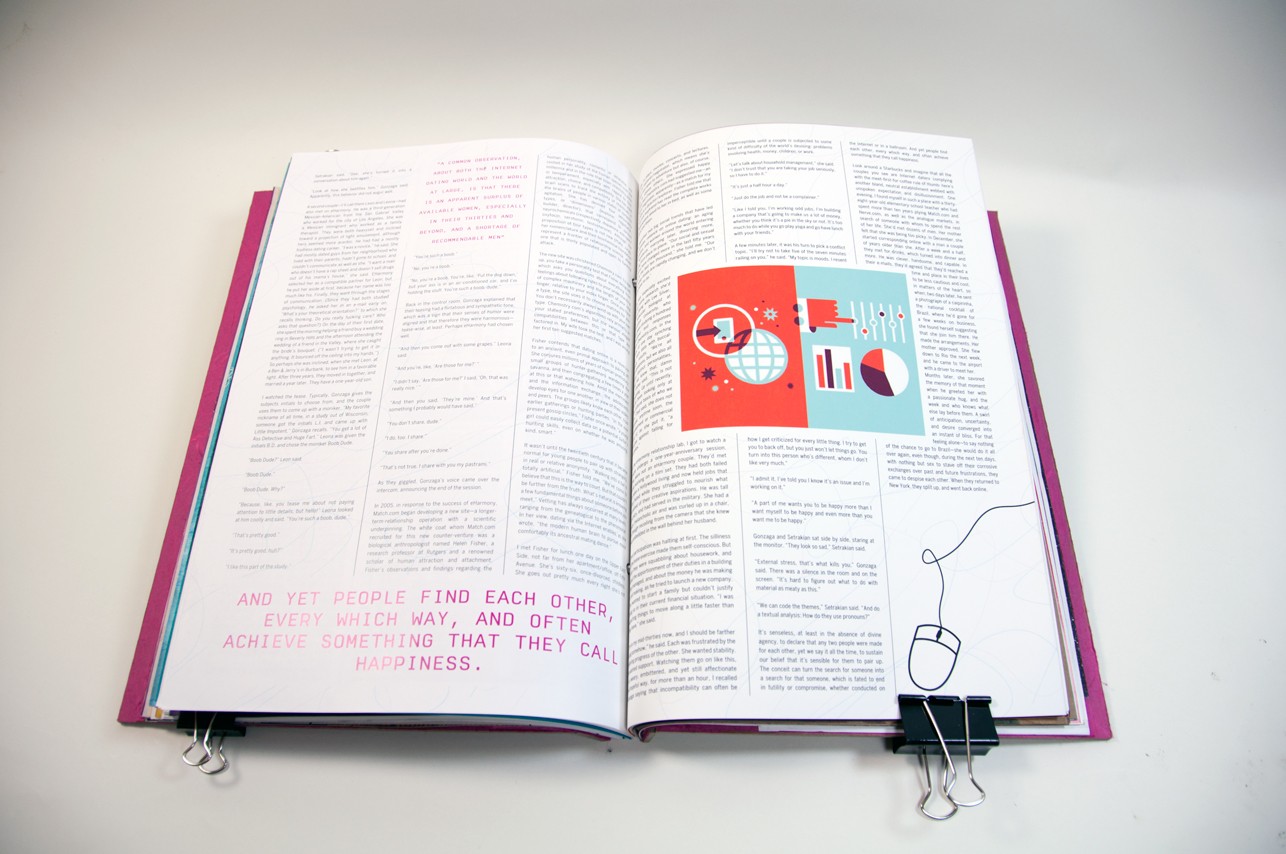 an opened book with lots of text and a small illsutration