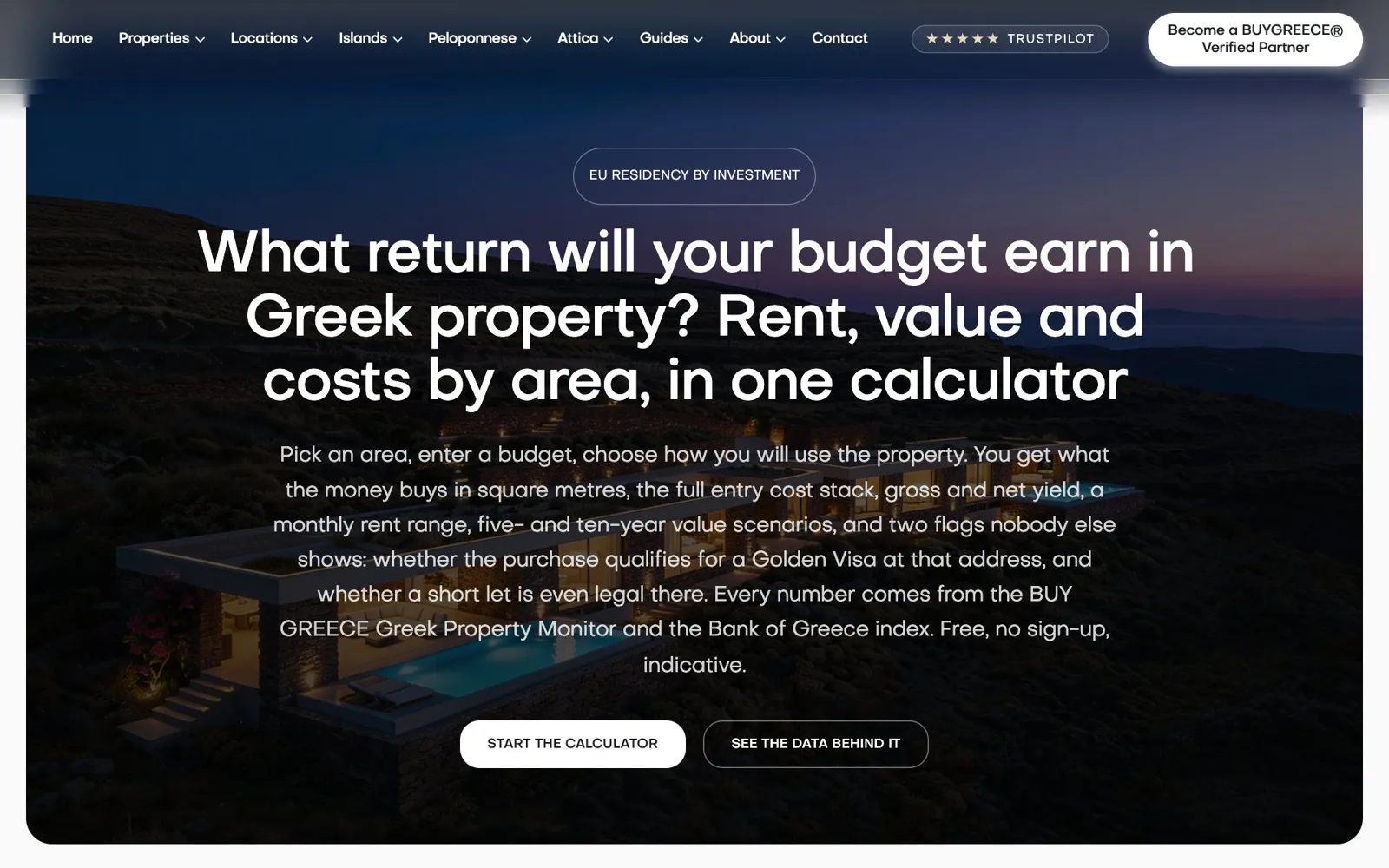 BUY GREECE Property ROI calculator page