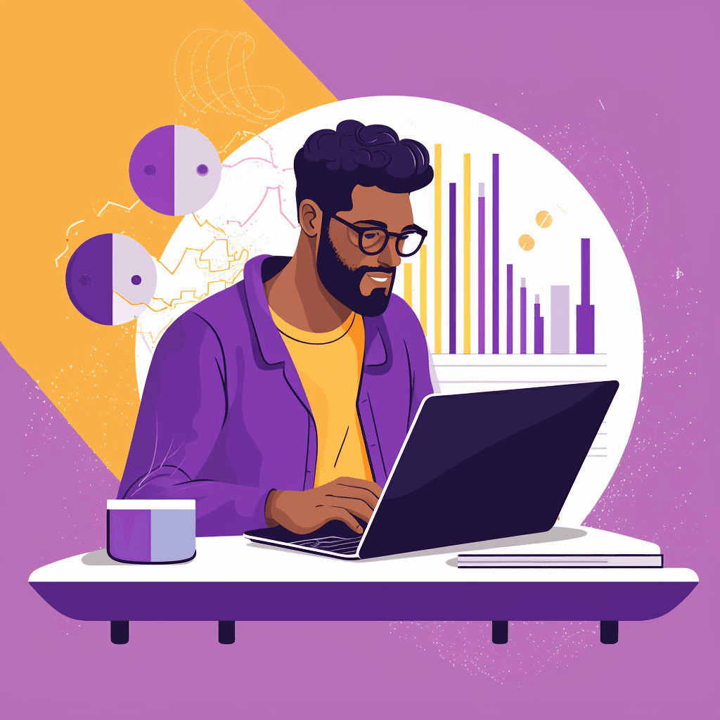 A man analyzing financial data and charts on his laptop.