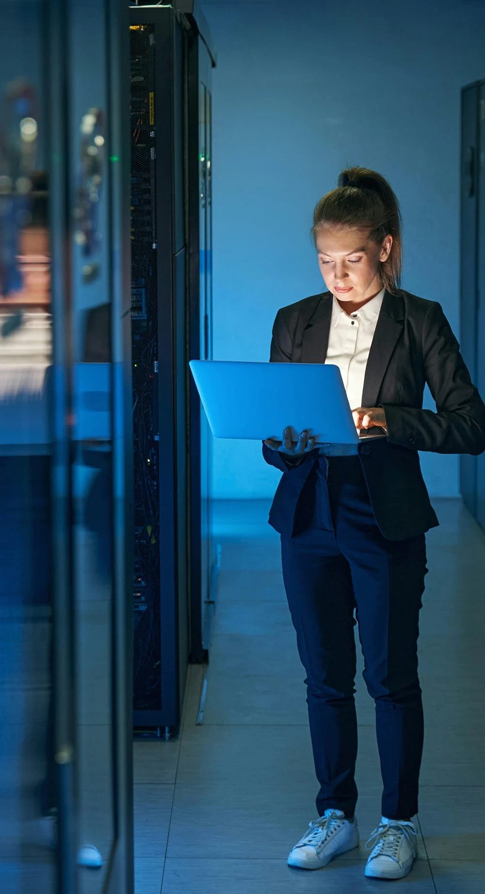 Woman in server room
