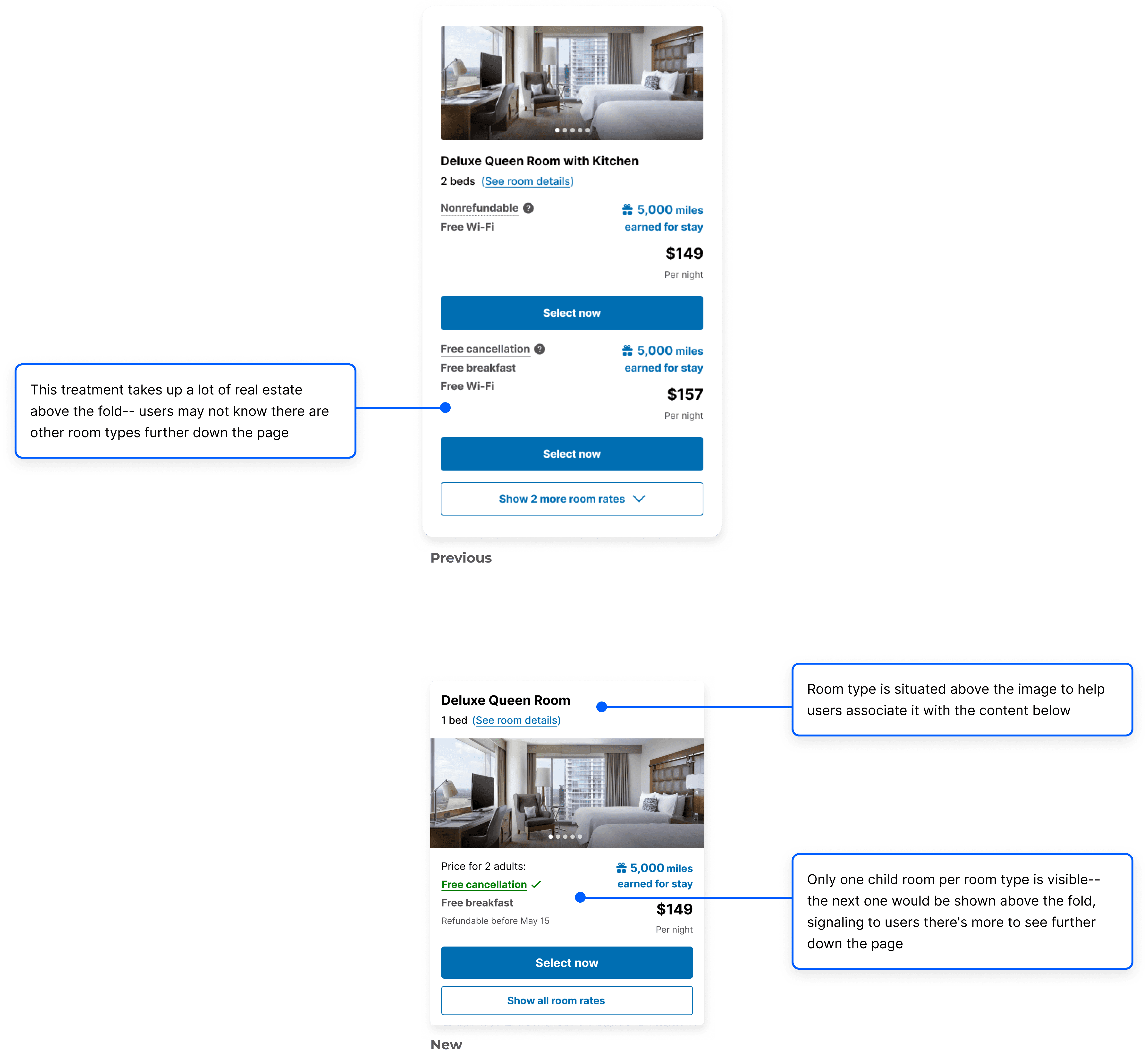 An image comparing a previous attempt at mobile groupings that take up much space with the updated design that takes up less space.