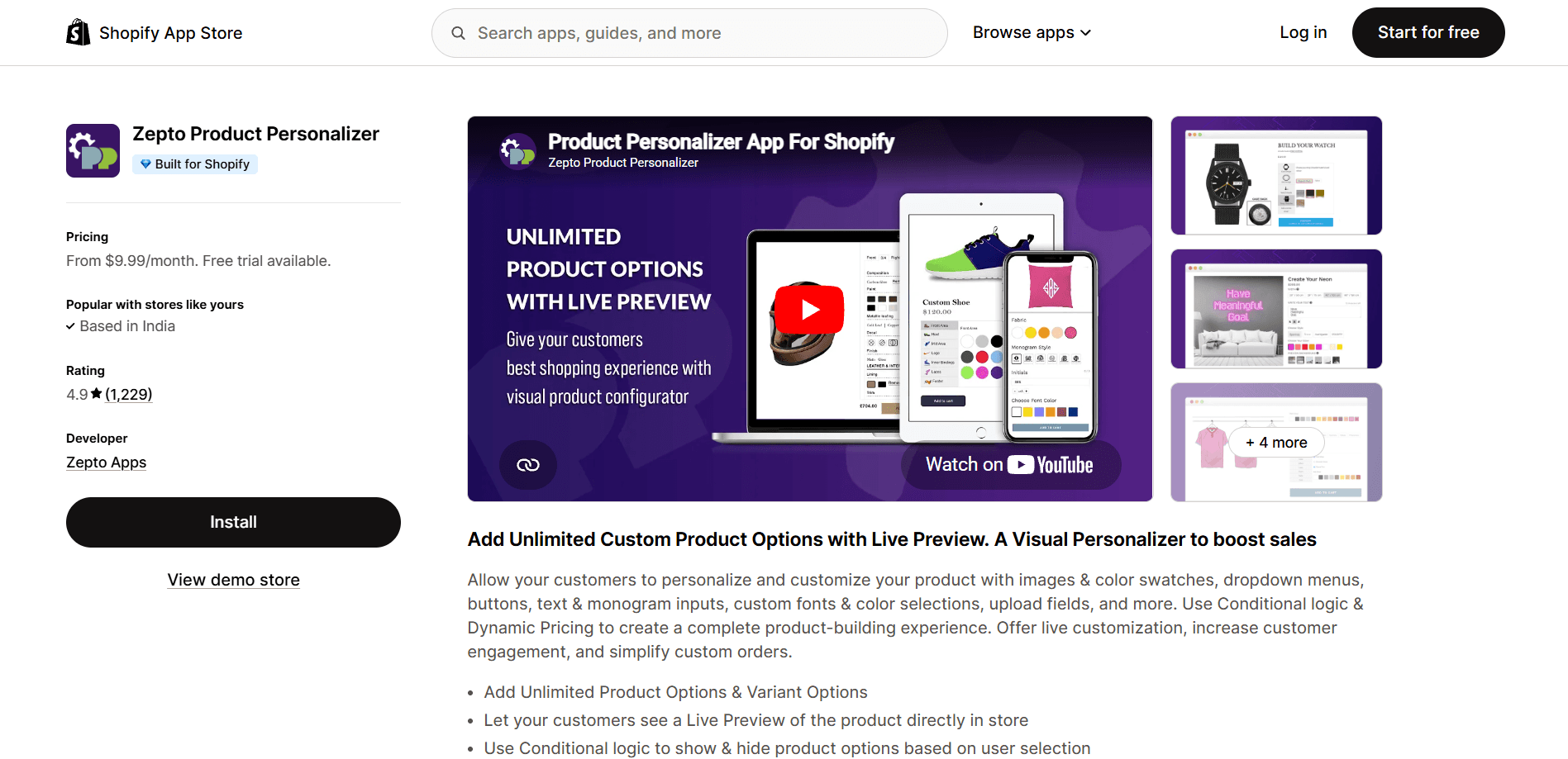 Zepto Product Personalizer on the Shopify App Store