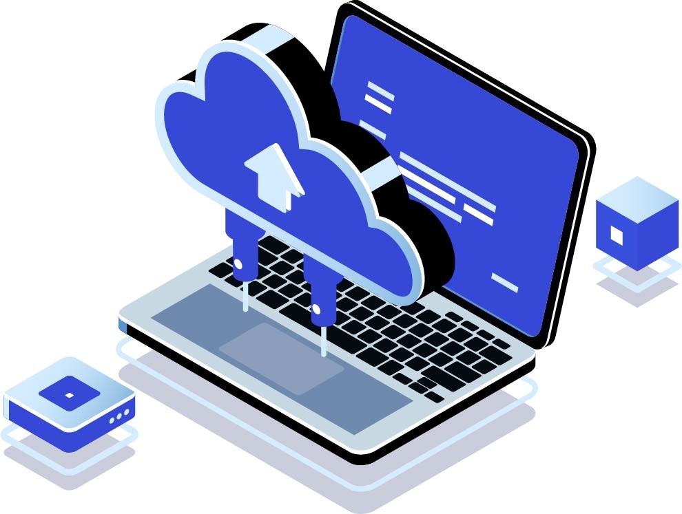 Illustration of cloud-based ERP software integration on a laptop