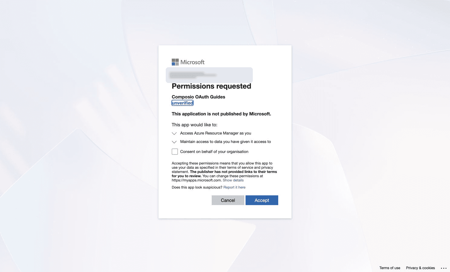Microsoft consent for Azure Resource Manager and continued access