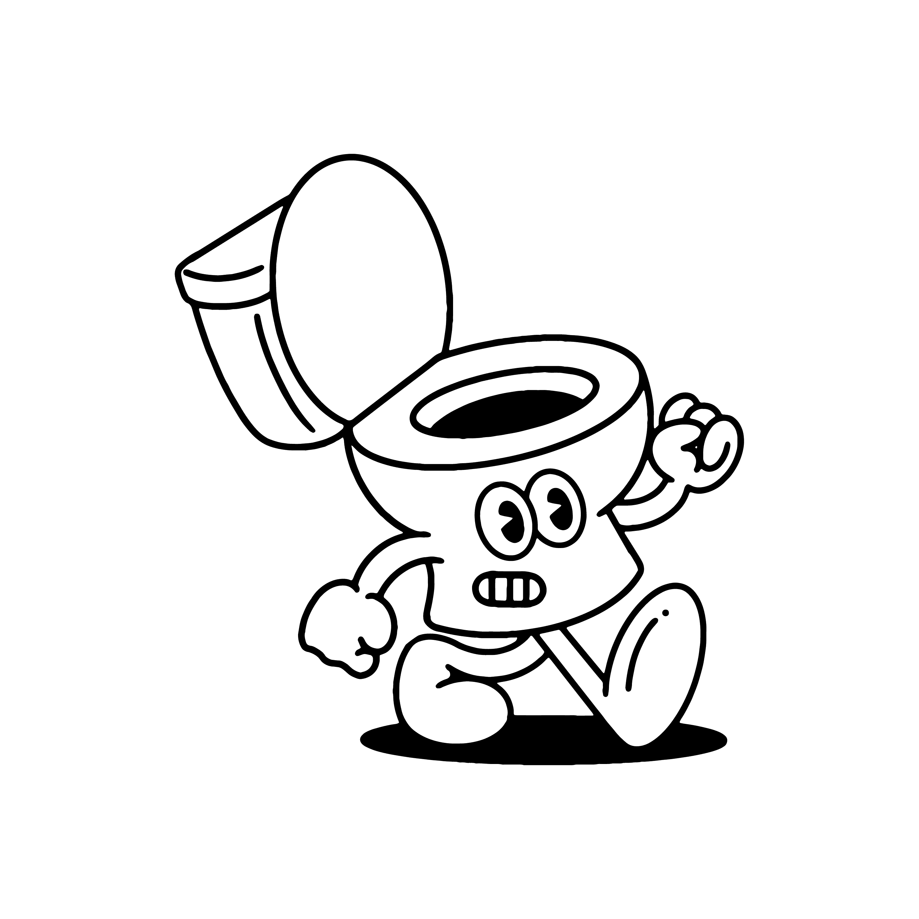 Cute line illustration of a toilet with arms, legs and a face