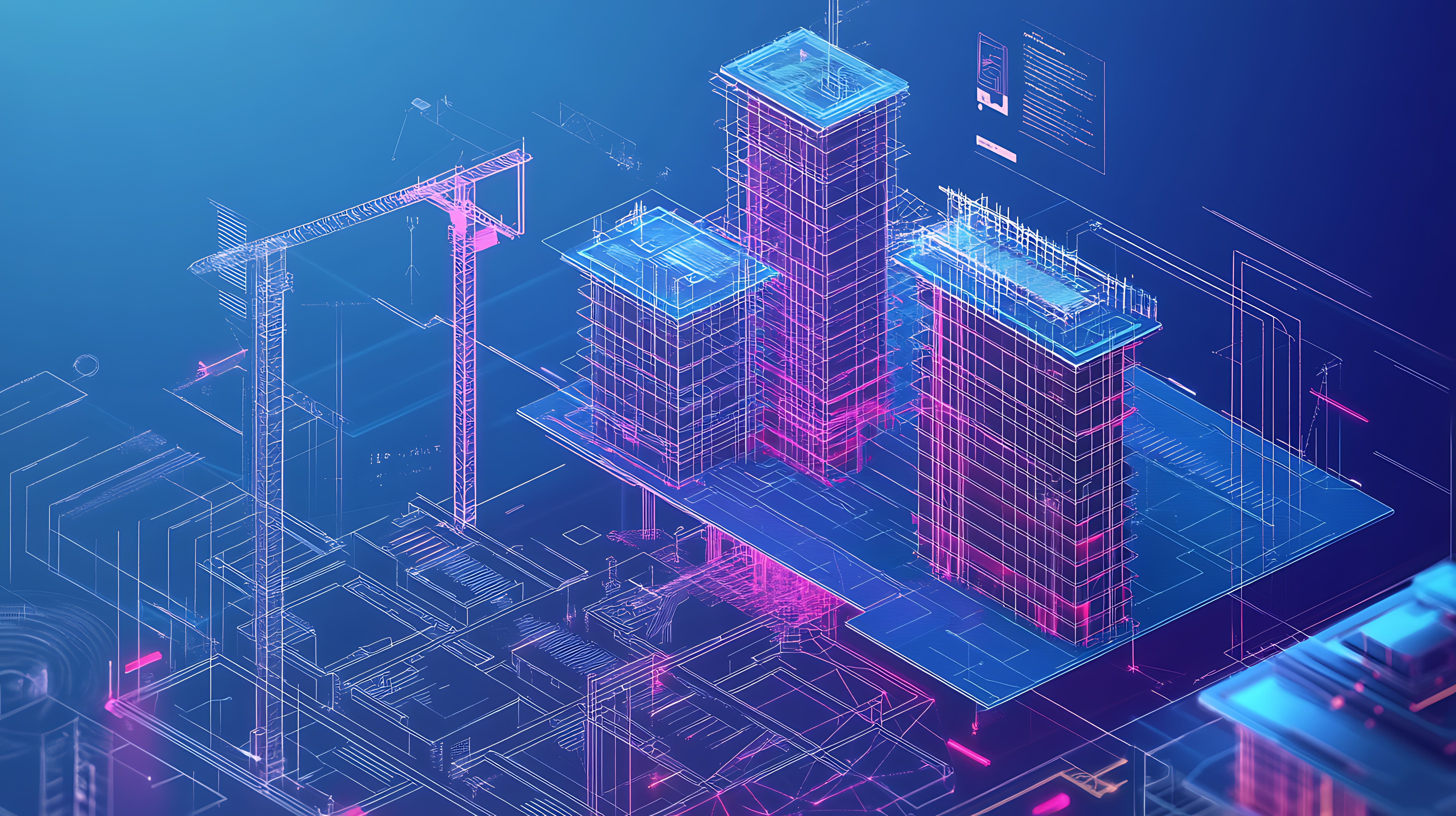 KI-generiertes Bild einer Baustelle auf BIM basierten Plänen.
