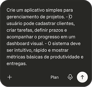 Prompt de Lovable de IA descrevendo criação de aplicativo de gestão de projetos, exemplo de como AI Builders usam IA para desenvolver sistemas na Tera.