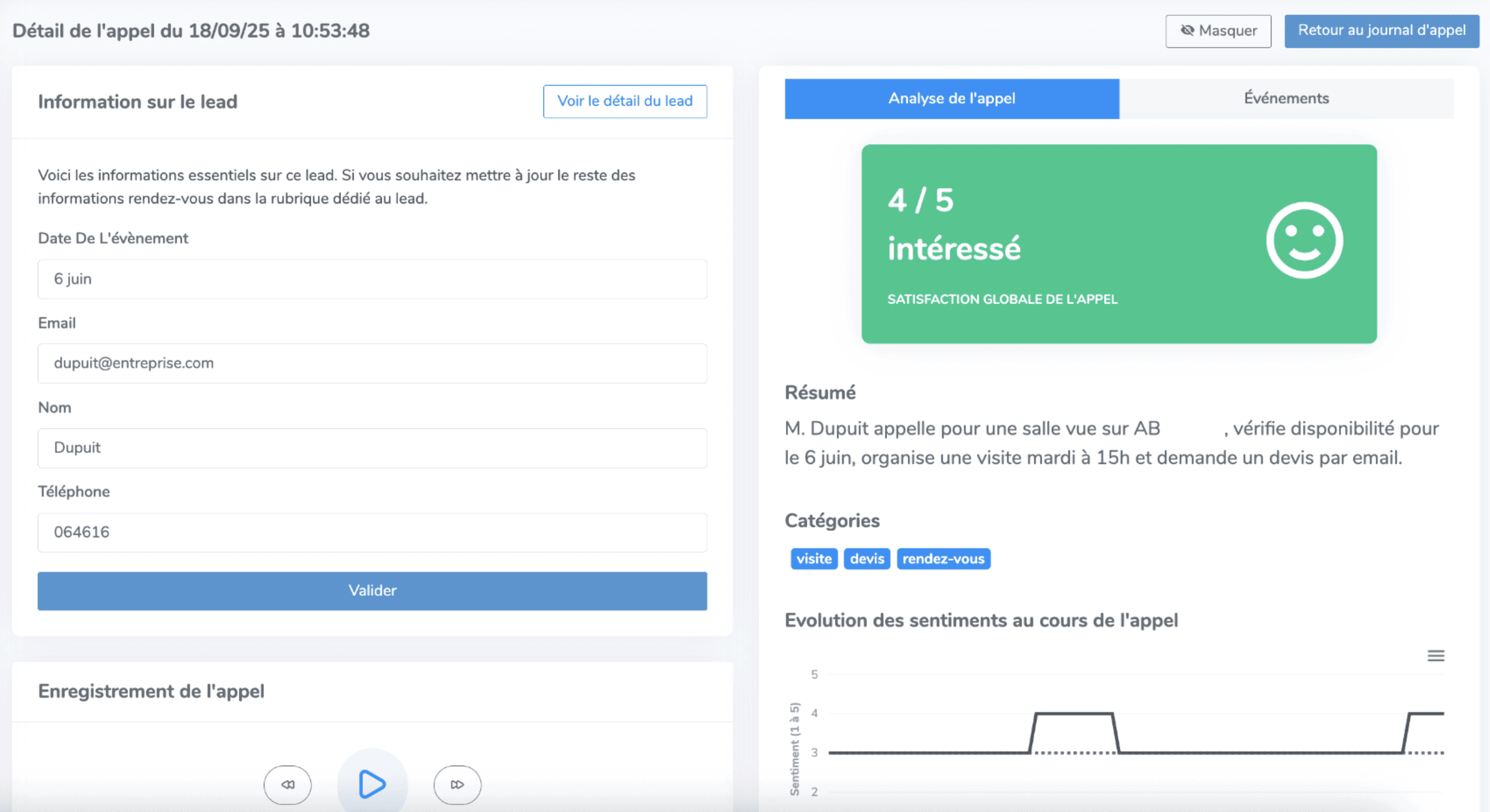 Résultats de l'analyse dans le journal