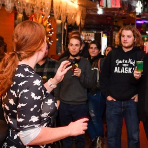 Tour guide sharing stories to guests