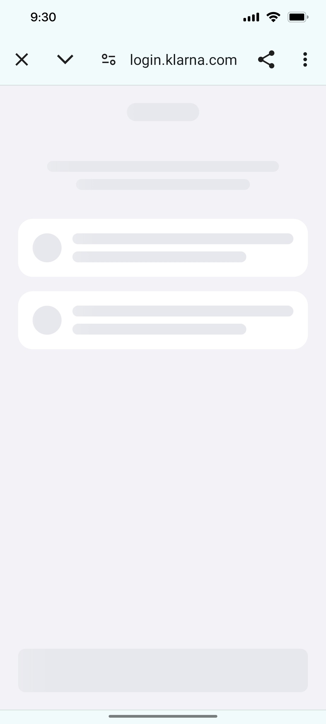 Klarna Login Page Screen