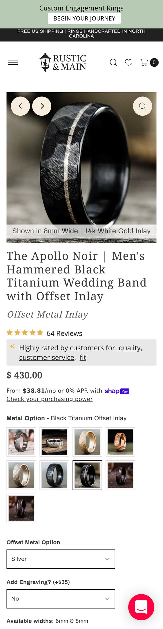 Jewelry product options include: ring for The Apollo Noir | Men's Hammered Black Titanium Wedding Band with Offs from Rustic and Main.