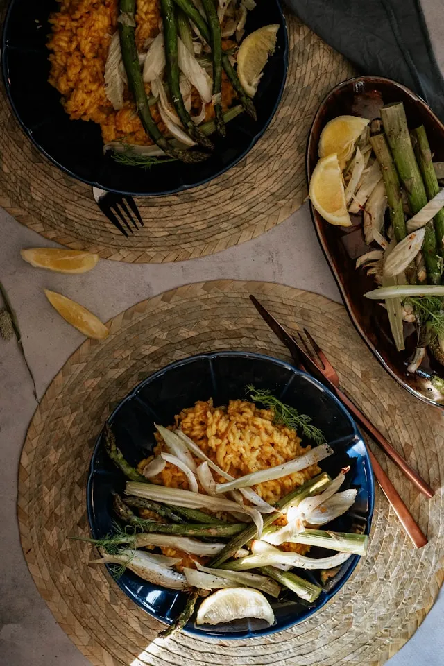Simple plant-based meal with rice, vegetables, and tofu served in a traditional Buddhist bowl.